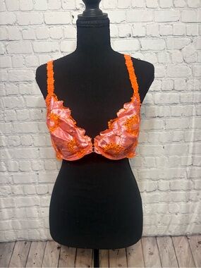 Savage X Fenty Orange and Pink Lace Underwire Bra